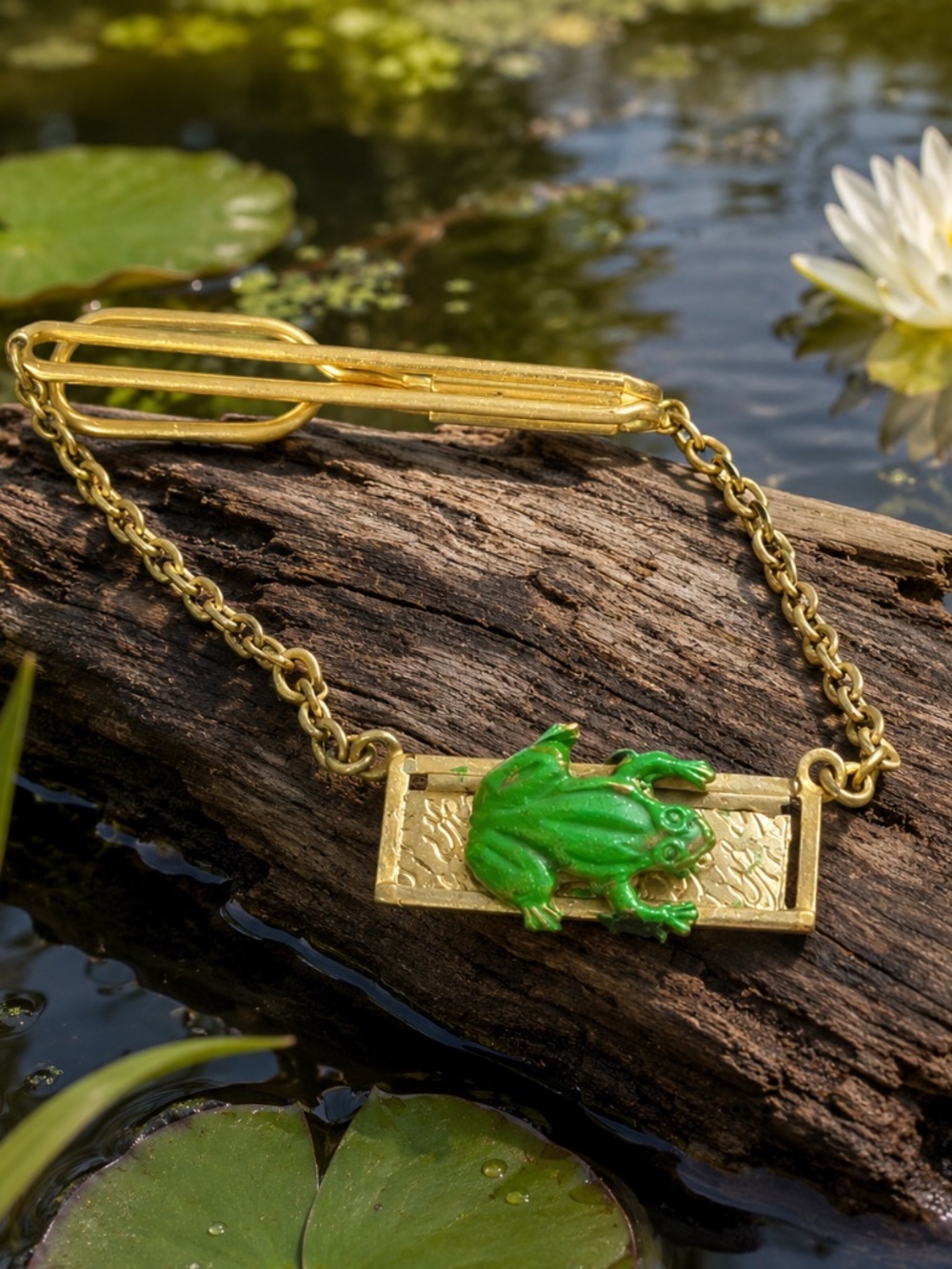 Antique  SWANK Frog Tie Clip Gold Tone Art Deco Tie Bar w/ Chain – Upcycled